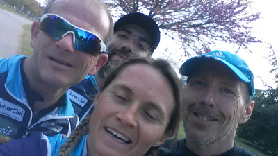 Fred, Ludo, Philippe et Béné . Entraînement Trail 19km