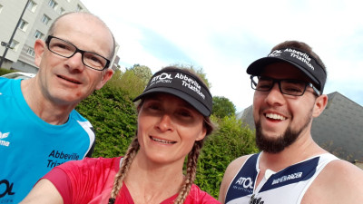 Bénédicte , Frédéric  et Kevin au depart de l'entraînement ce lundi